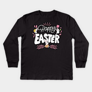 Happy Easter Bunny Rabbit Face Funny Easter Day Women Girls Kids Long Sleeve T-Shirt